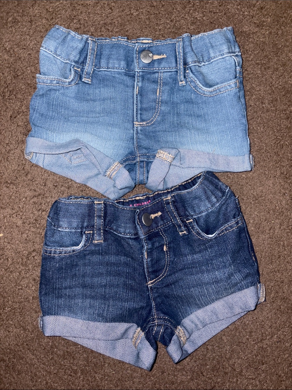 Baby Girl Denim Shortie Short Court Shorts 6-9mos NWOT - Light Blue & Dark Blue